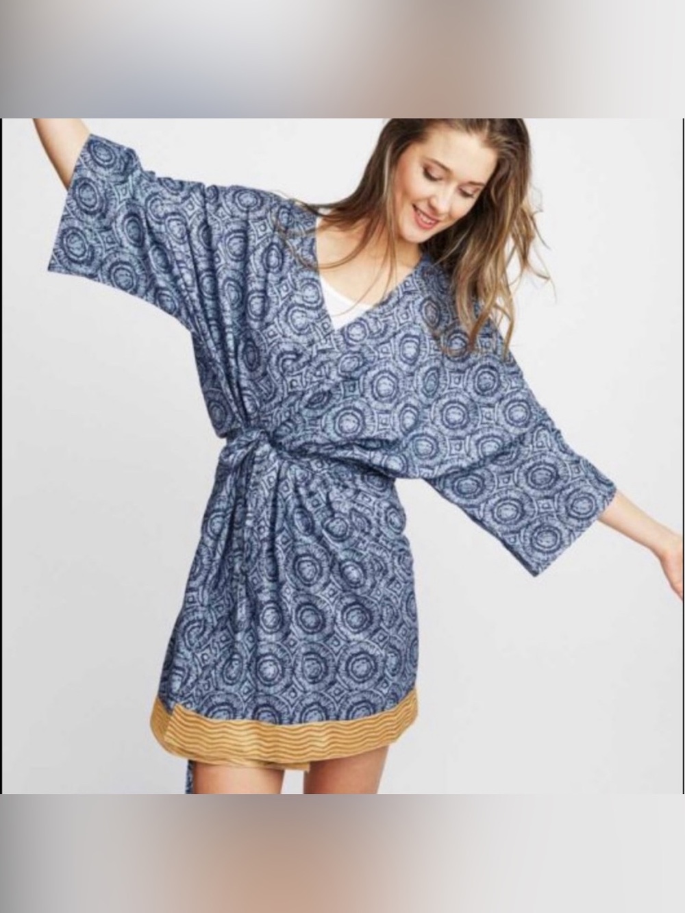 SUDARA KIMONO ROBE KALA PRINT PUNJAMMIES Blue Gold Sz M/L